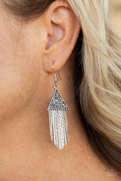 Paparazzi Accessories - Pyramid Sheen - Silver Earring - Bling by JessieK