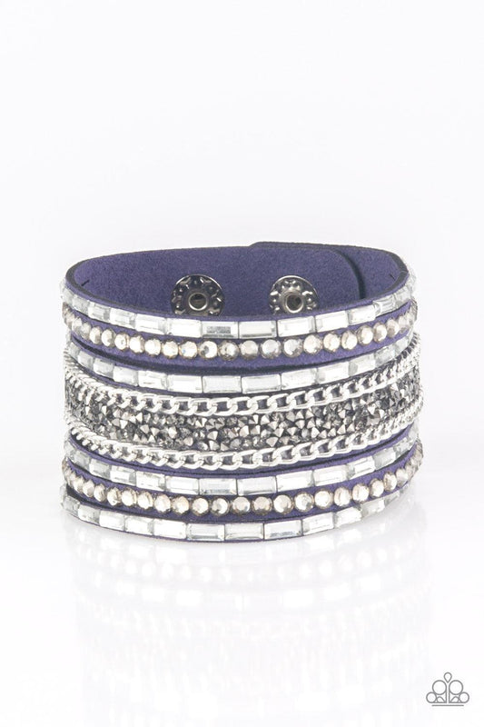 Paparazzi Accessories - Rhinestone Rumble - Blue Snap Bracelet - Bling by JessieK