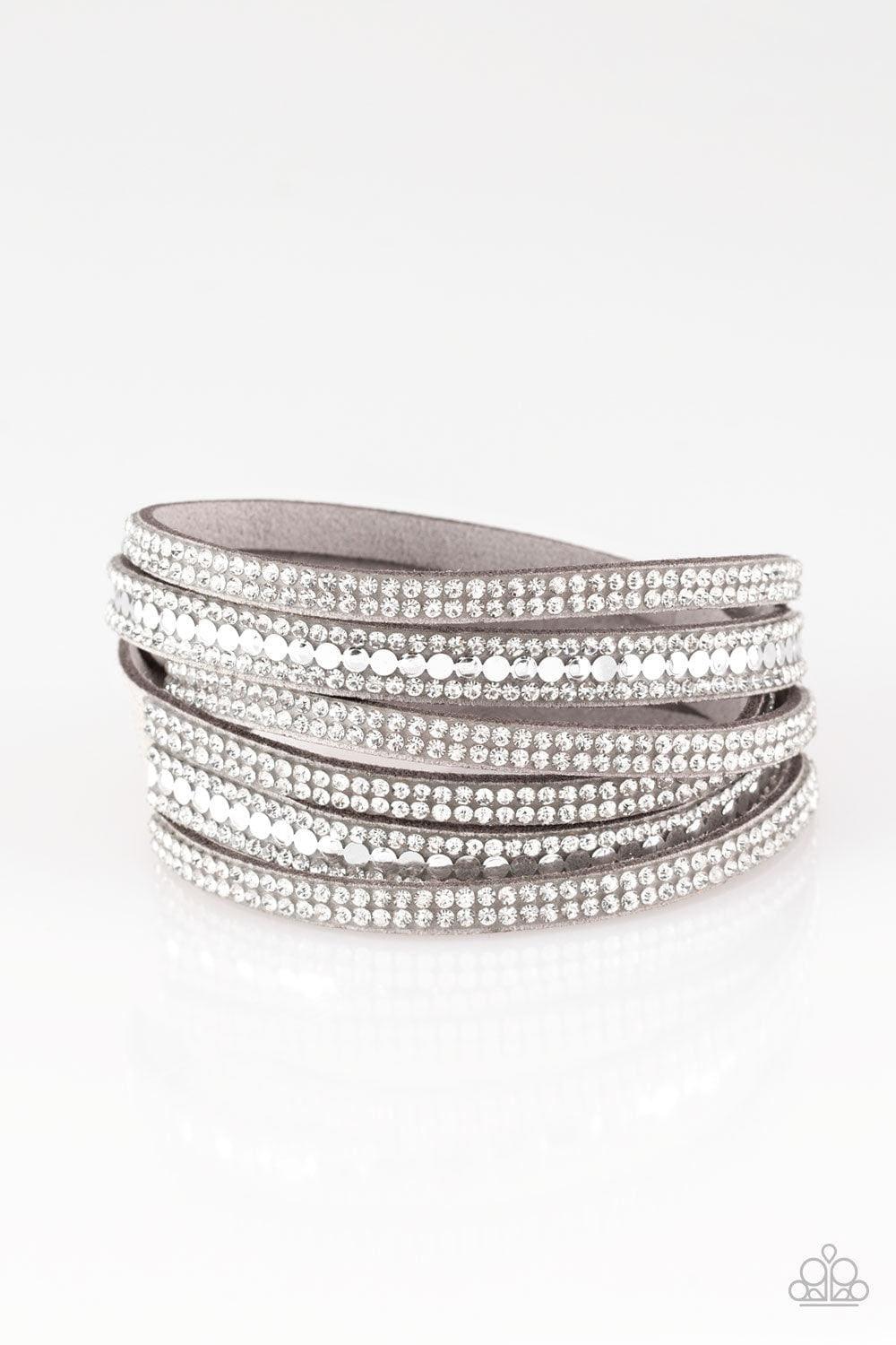 Paparazzi Accessories - Rock Star Attitude - Silver/white Double Snap Bracelet - Bling by JessieK