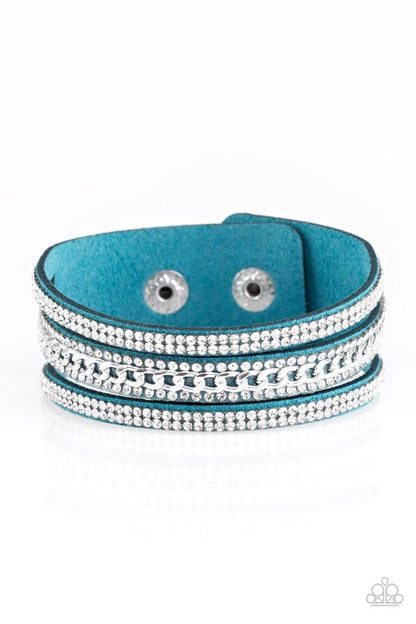 Paparazzi Accessories - Rollin In Rhinestones - Blue Snap Bracelet - Bling by JessieK