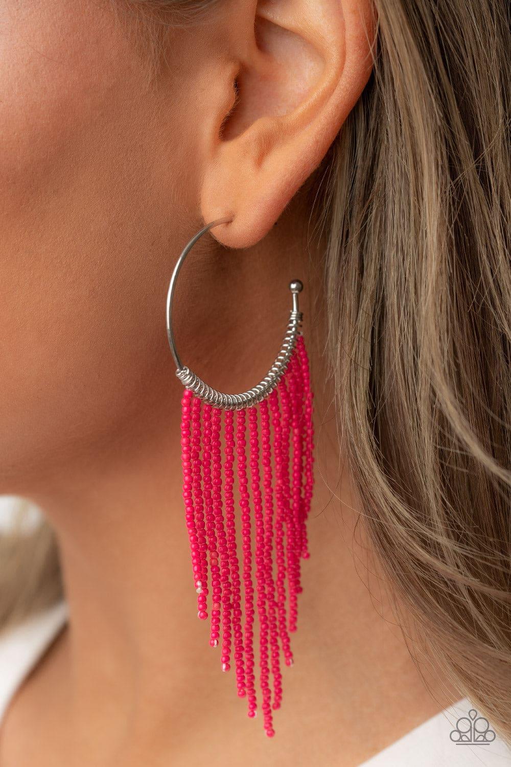 Paparazzi Accessories - Saguaro Breeze - Pink Hoop Earrings - Bling by JessieK