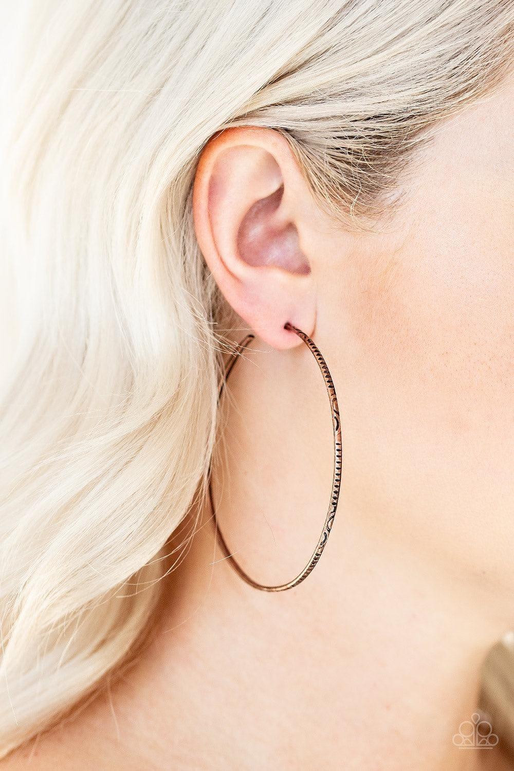 Paparazzi Accessories - Sleek Fleek - Copper Hoop Earrings - Bling by JessieK