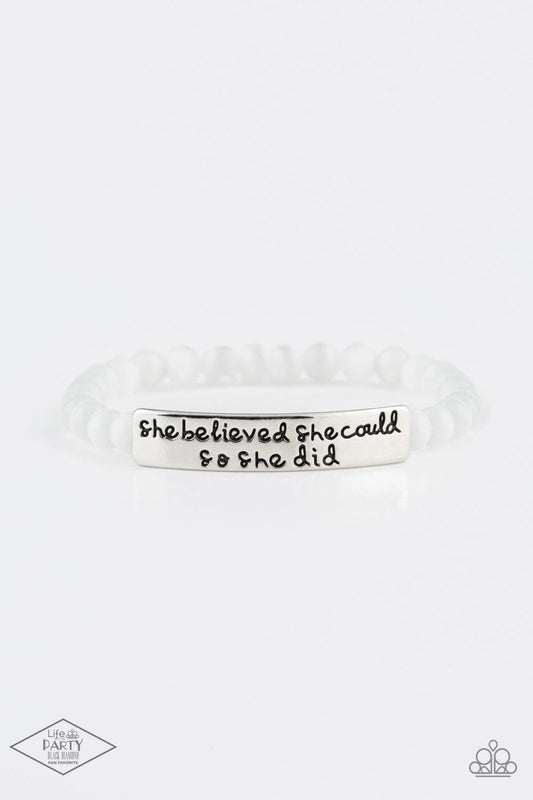 Paparazzi Accessories - So She Did - White Bracelet - Bling by JessieK