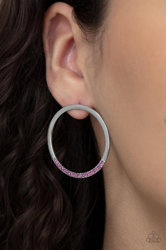 Paparazzi Accessories - Spot On Opulence - Pink Hoop Earrings - Bling by JessieK