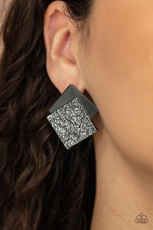 Paparazzi Accessories - Square With Style - Black Stud Earrings - Bling by JessieK