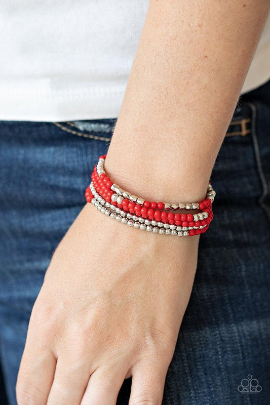 Paparazzi Accessories - Stacked Showcase - Red Bracelet - Bling by JessieK