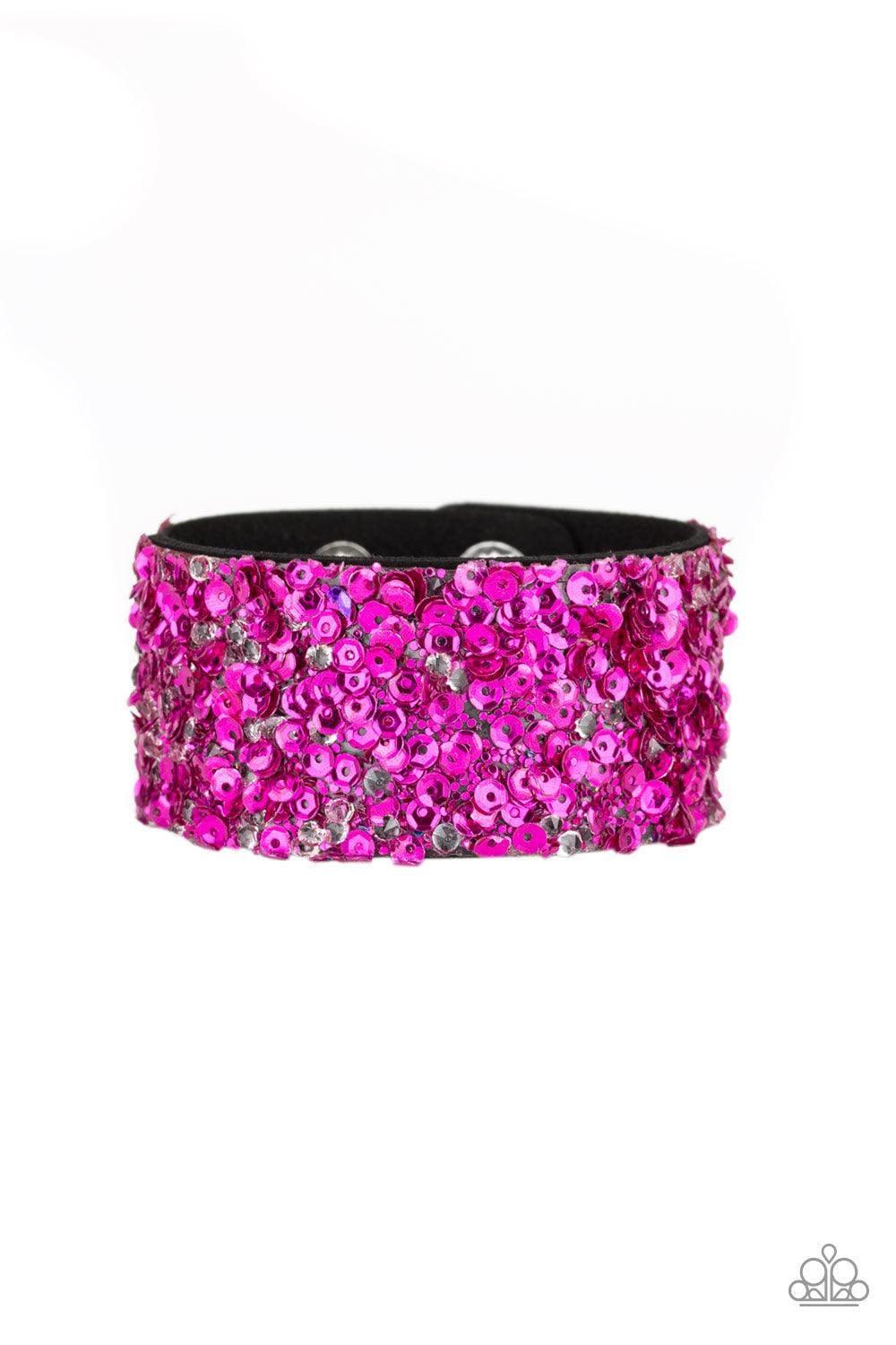 Paparazzi Accessories - Starry Sequins - Pink Snap Bracelet - Bling by JessieK