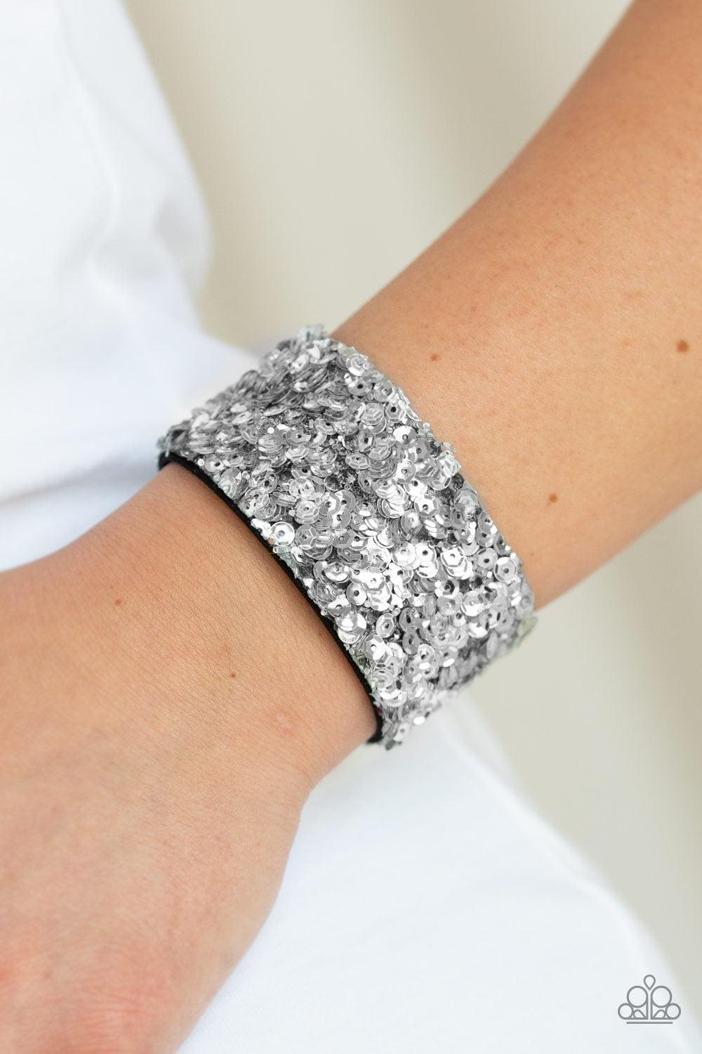 Paparazzi Accessories - Starry Sequins - Silver Snap Bracelet - Bling by JessieK