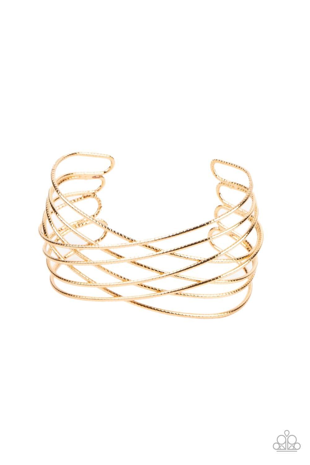 Paparazzi Accessories - Strike Out Shimmer - Gold Cuff Bracelet - Bling by JessieK