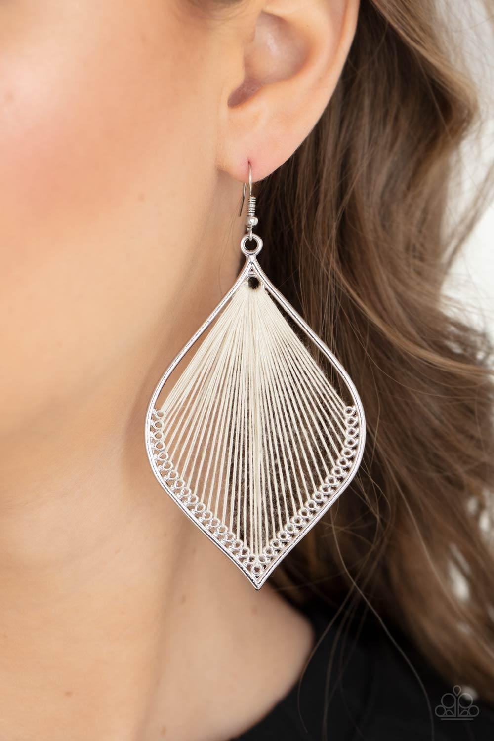 Paparazzi Accessories - String Theory - White Earrings - Bling by JessieK