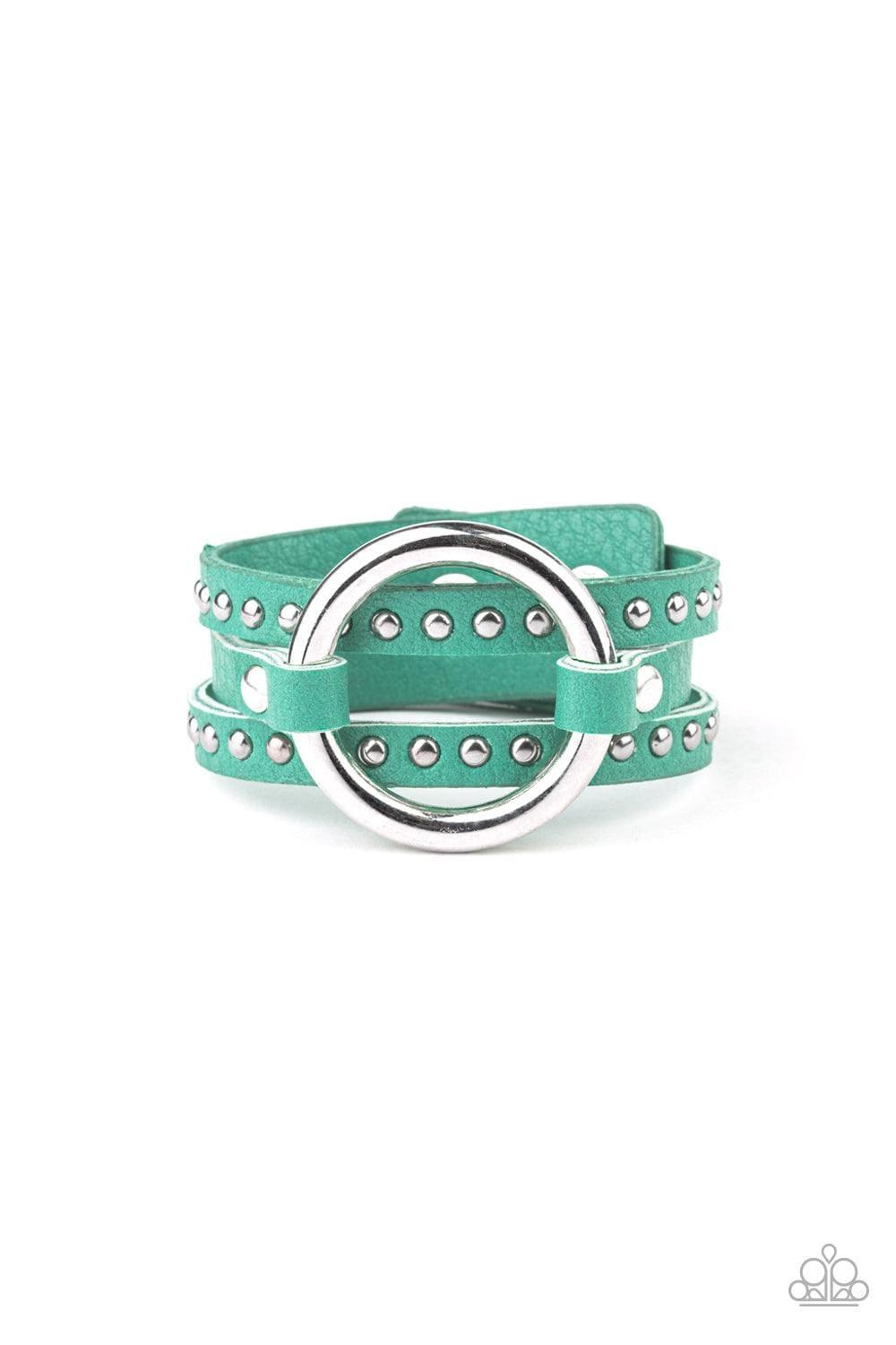 Paparazzi Accessories - Studded Statement-maker - Green Bracelet - Bling by JessieK