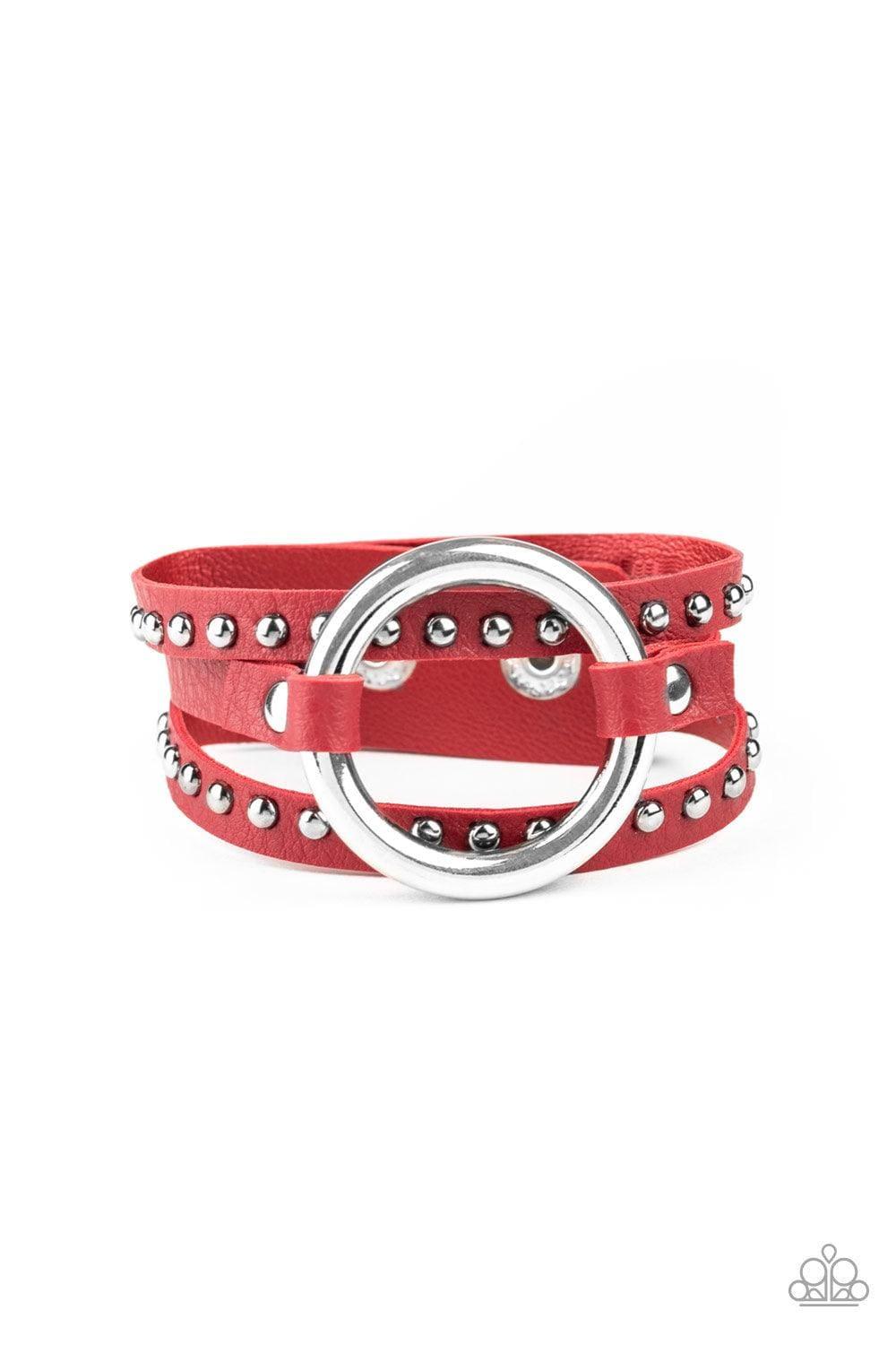 Paparazzi Accessories - Studded Statement-maker - Red Snap Bracelet - Bling by JessieK