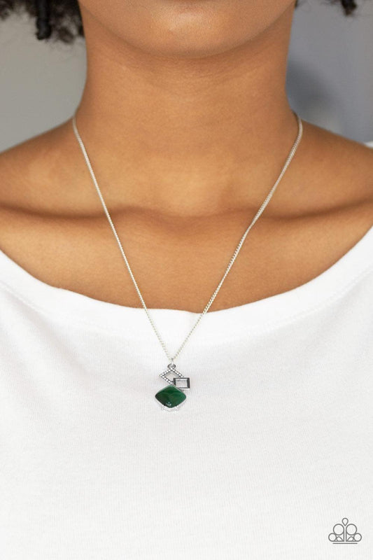 Paparazzi Accessories - Stylishly Square - Green Dainty Necklace - Bling by JessieK