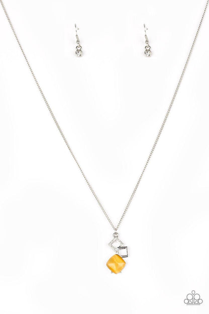 Paparazzi Accessories - Stylishly Square - Yellow Dainty Necklace - Bling by JessieK