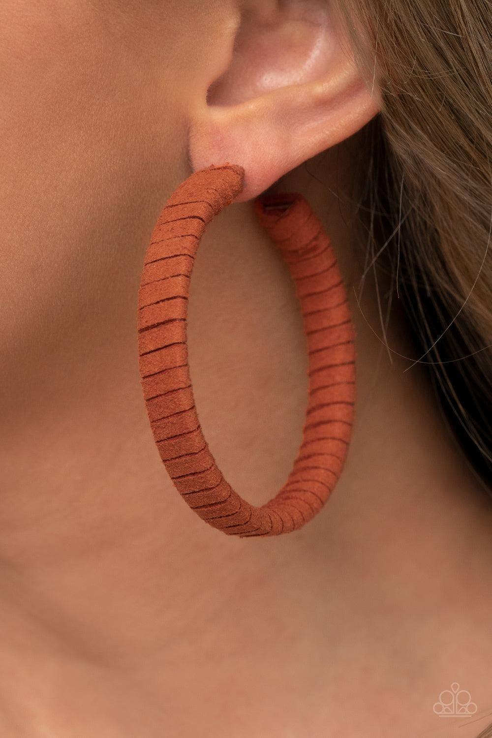 Paparazzi Accessories - Suede Parade - Orange Hoop Earrings - Bling by JessieK