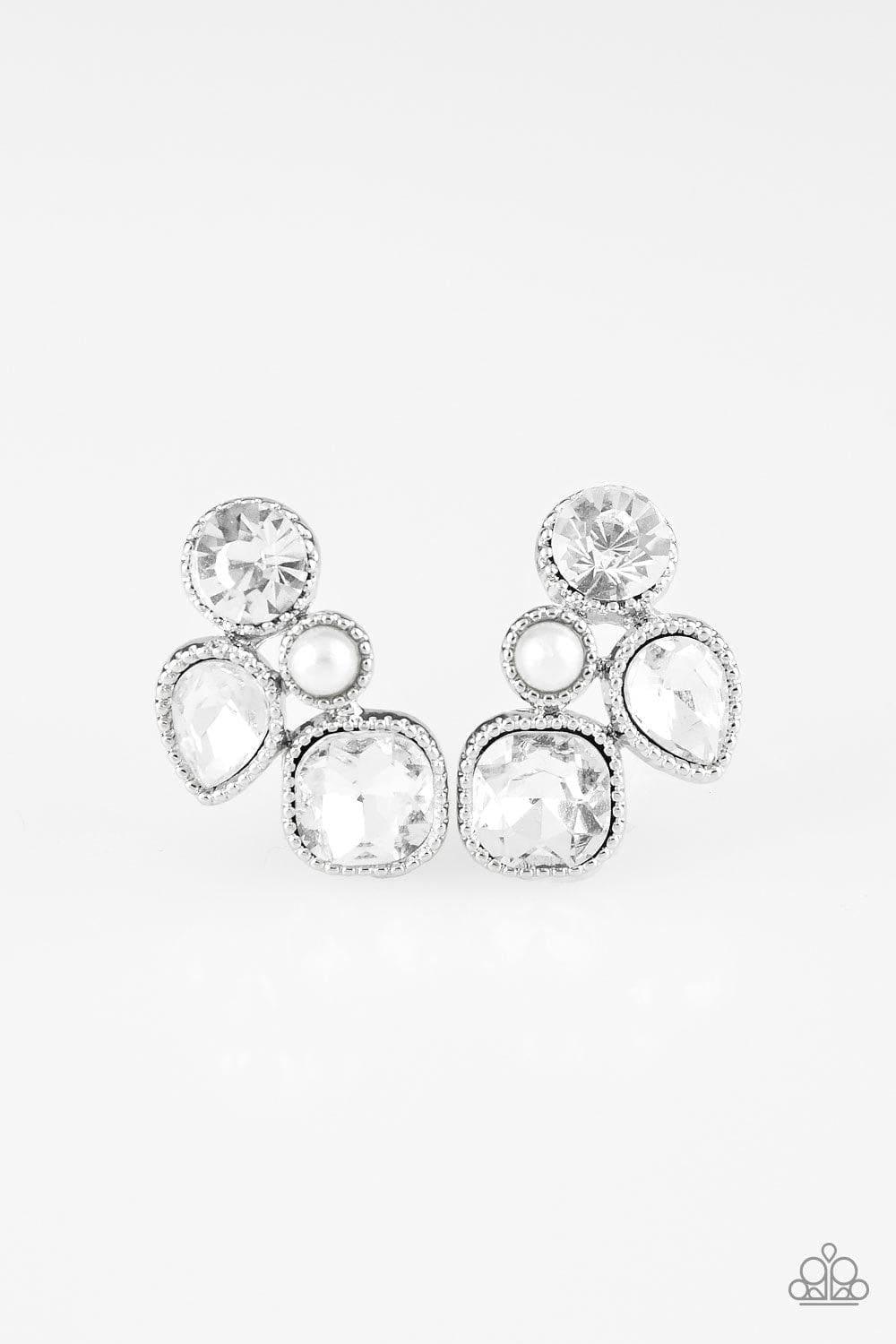 Paparazzi Accessories - Super Superstar - White Post Earrings - Bling by JessieK