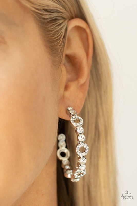 Paparazzi Accessories - Swoon-worthy Sparkle - White Hoop Earrings - Bling by JessieK