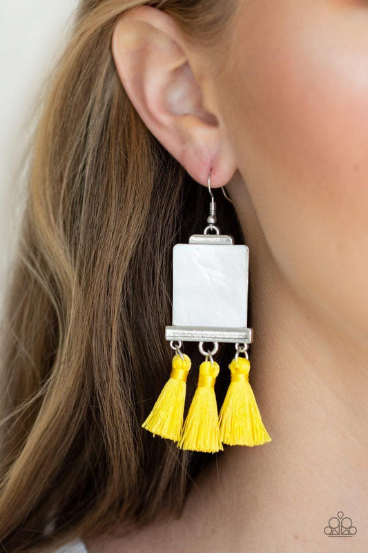 Paparazzi Accessories - Tassel Retreat - Yellow Earrings - Bling by JessieK