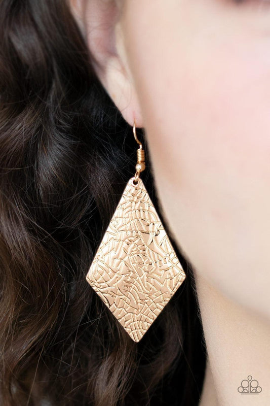 Paparazzi Accessories - Texture Retreat - Gold Earrings - Bling by JessieK