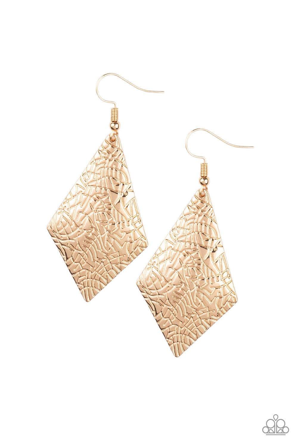 Paparazzi Accessories - Texture Retreat - Gold Earrings - Bling by JessieK