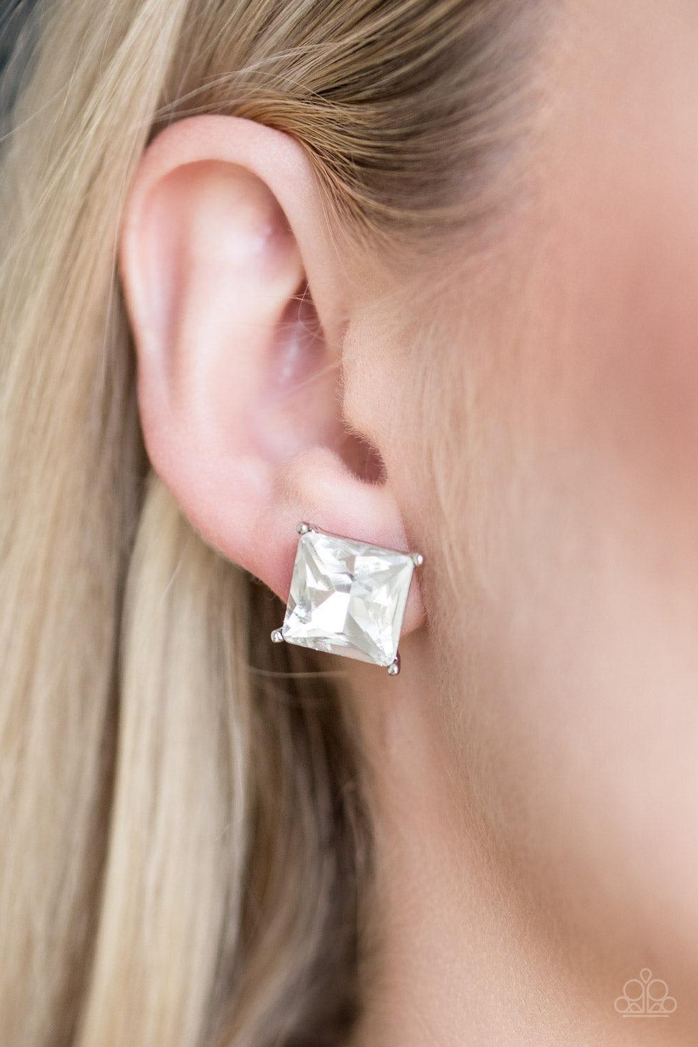 Paparazzi Accessories - The Big Bang - White Post Earrings - Bling by JessieK