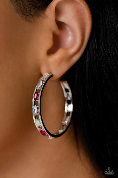 Paparazzi Accessories - The Gem Fairy - Pink Hoop Earrings - Bling by JessieK