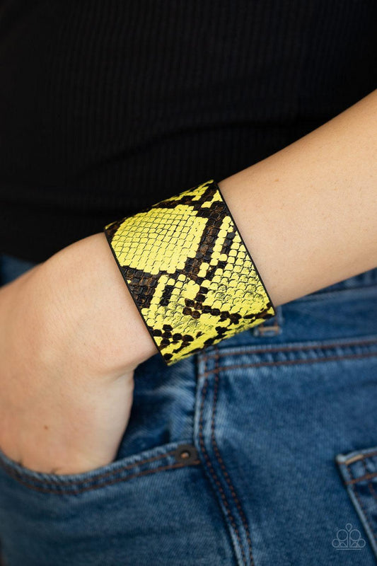 Paparazzi Accessories - The Rest Is Hiss-tory - Yellow Snap Bracelet - Bling by JessieK