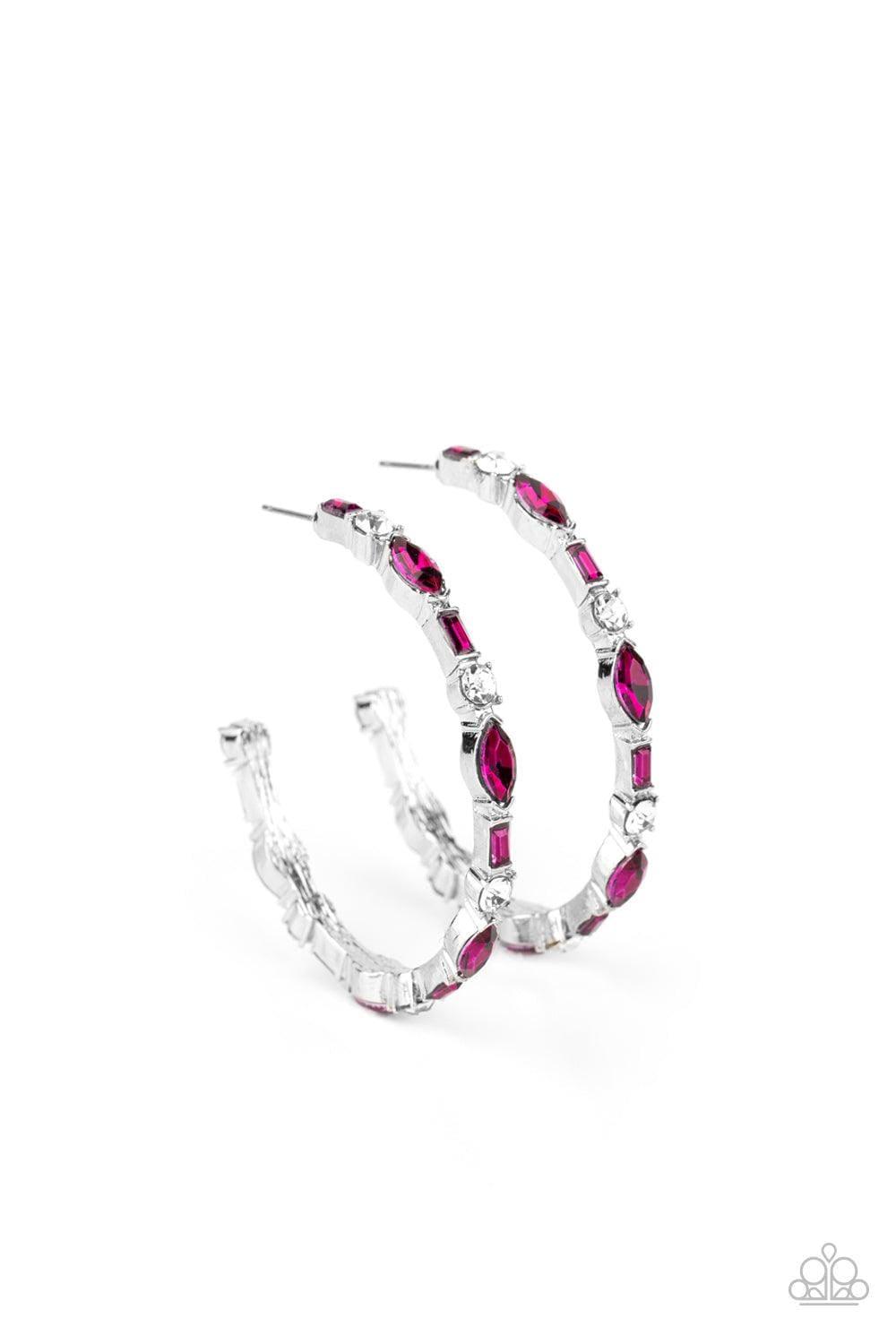 Paparazzi Accessories - There Goes The Neighborhood - Pink Hoop Earrings - Bling by JessieK