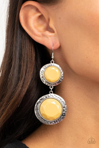 Paparazzi Accessories - Thrift Shop Stop - Yellow Earrings - Bling by JessieK