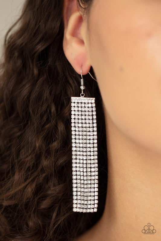 Paparazzi Accessories - Top-down Shimmer - White Earrings - Bling by JessieK