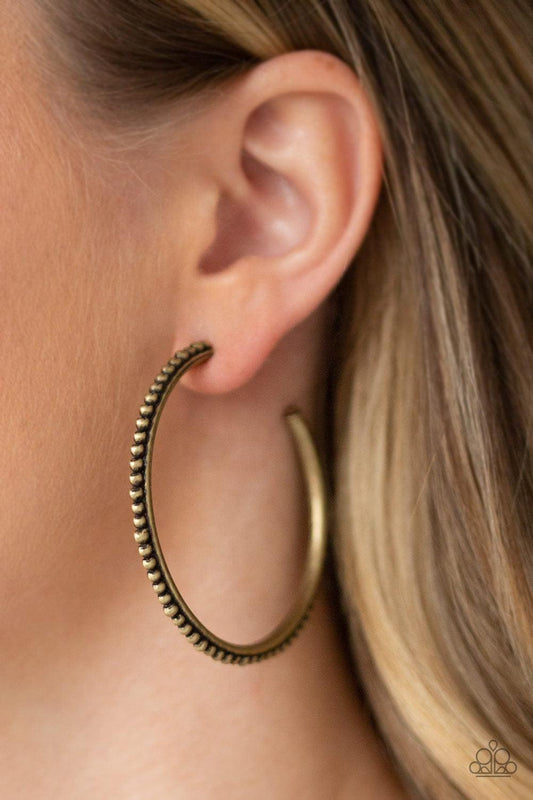 Paparazzi Accessories - Totally On Trend - Brass Hoop Earrings - Bling by JessieK