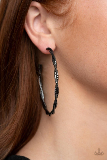 Paparazzi Accessories - Totally Throttled - Black Hoop Earrings - Bling by JessieK