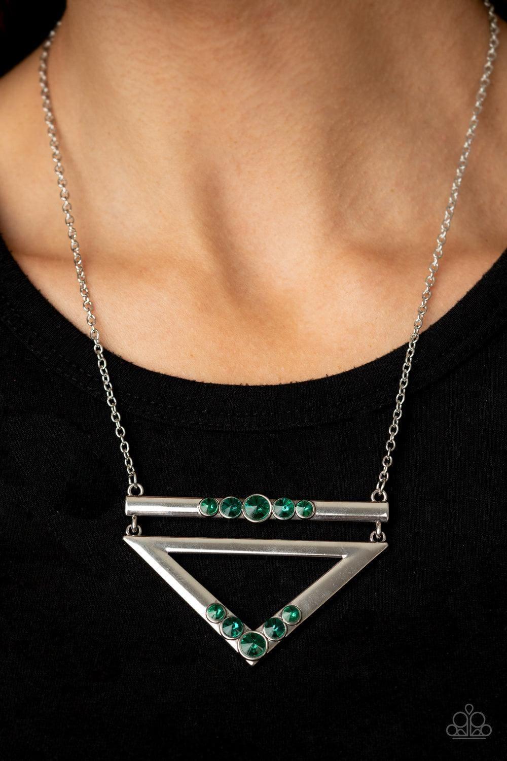 Paparazzi Accessories - Triangulated Twinkle - Green Necklace - Bling by JessieK
