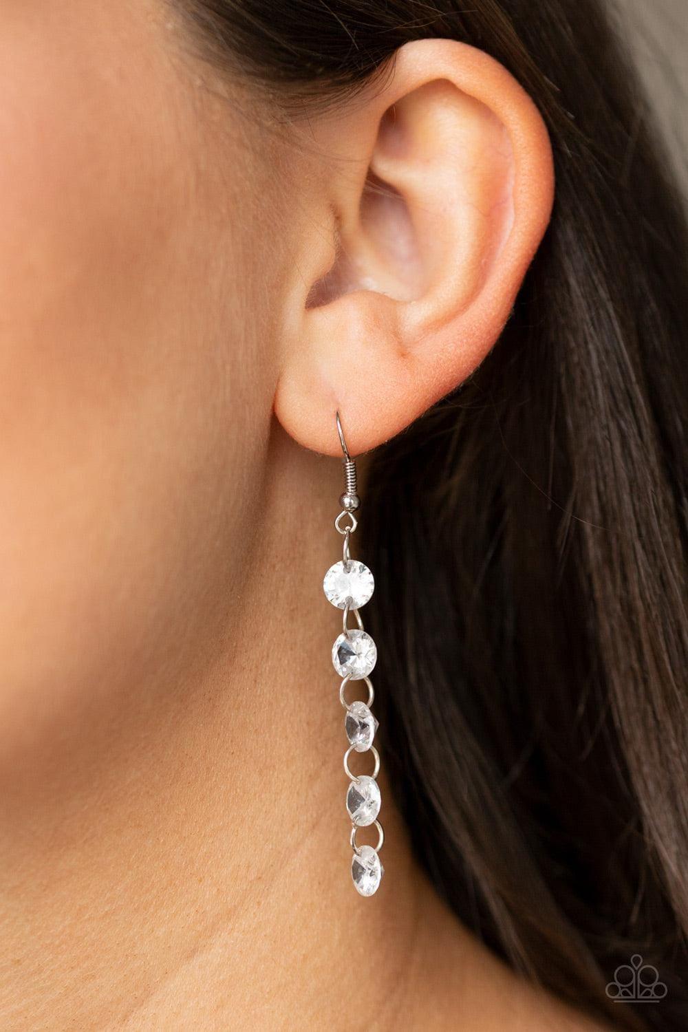 Paparazzi Accessories - Trickle-down Effect - White Earrings - Bling by JessieK