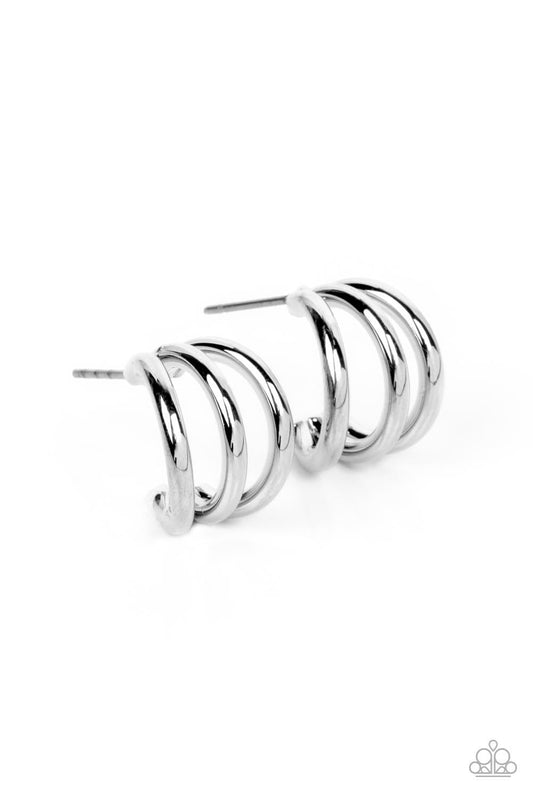 Paparazzi Accessories - Triple Down - Silver Hoop Earrings - Bling by JessieK