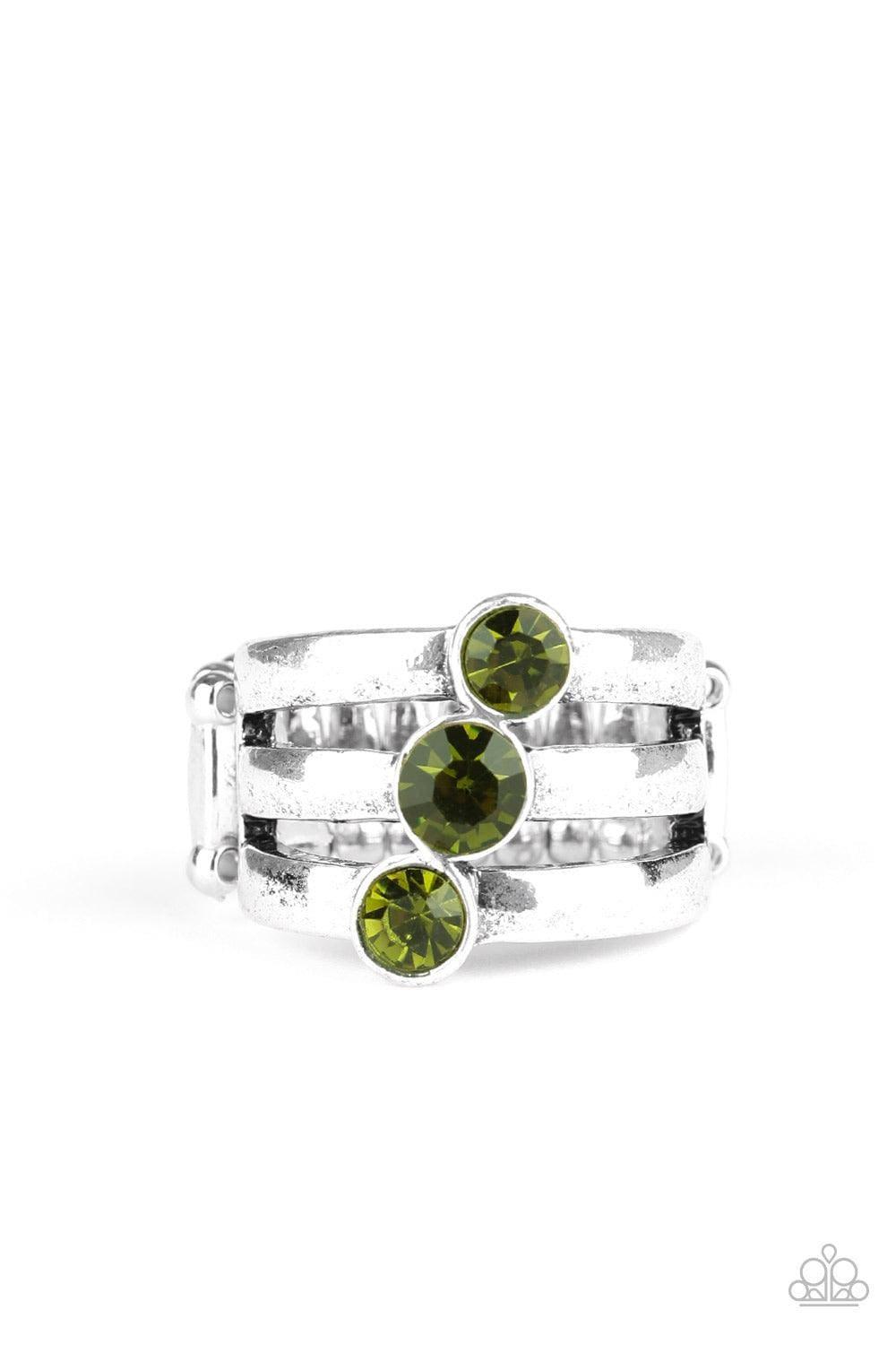 Paparazzi Accessories - Triple The Twinkle - Green Ring - Bling by JessieK