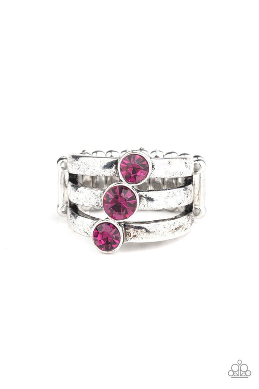Paparazzi Accessories - Triple The Twinkle - Pink Ring - Bling by JessieK