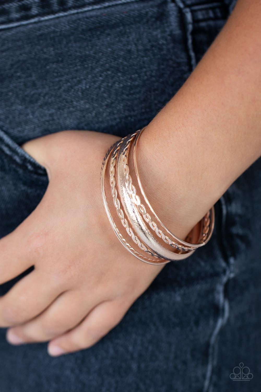 Paparazzi Accessories - Trophy Texture - Rose Gold Bracelets - Bling by JessieK