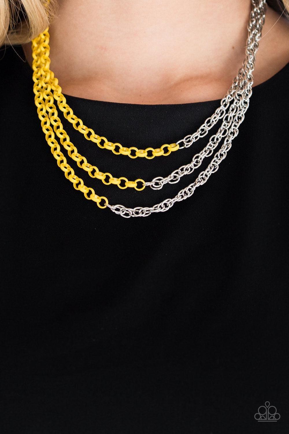 Paparazzi Accessories - Turn Up The Volume - Yellow Necklace - Bling by JessieK