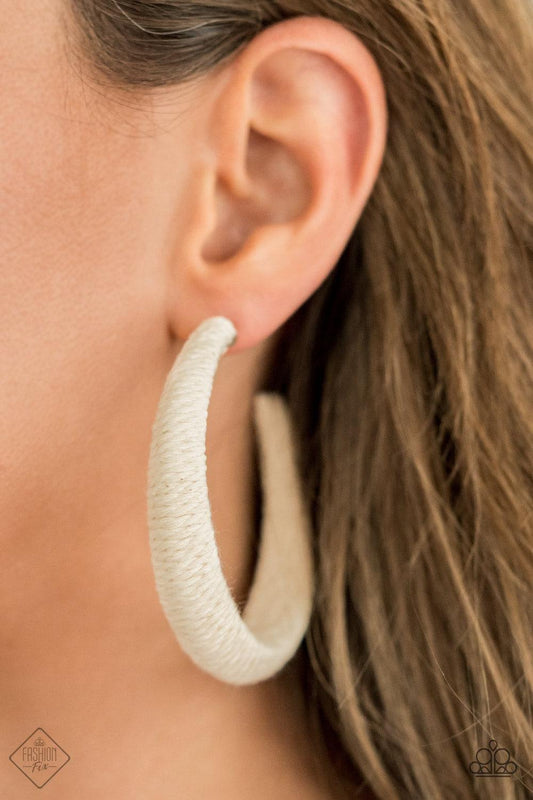 Paparazzi Accessories - Twine And Dine - White Hoop Earrings - Bling by JessieK