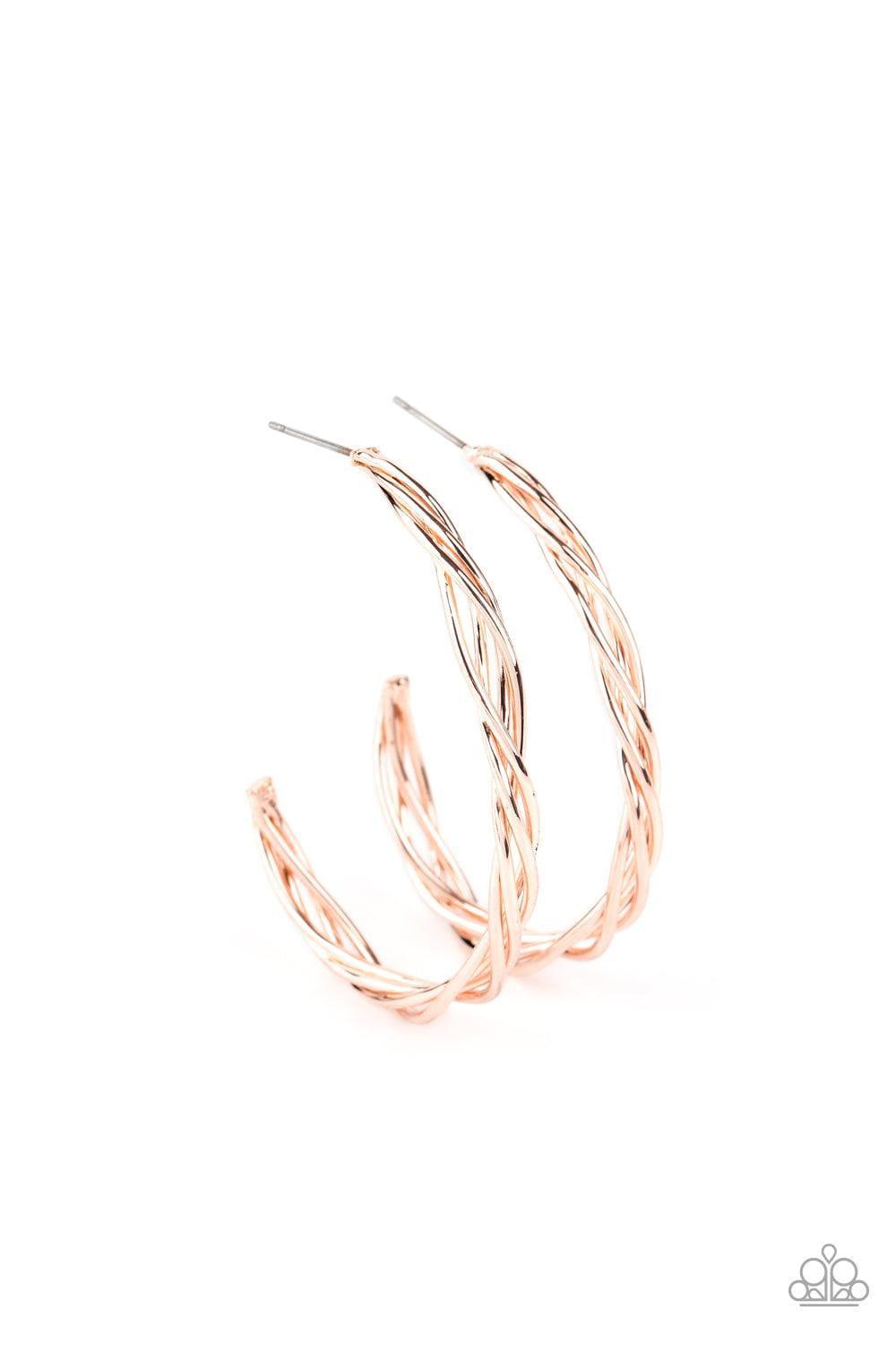Paparazzi Accessories - Twisted Tango - Rose Gold Earrings - Bling by JessieK
