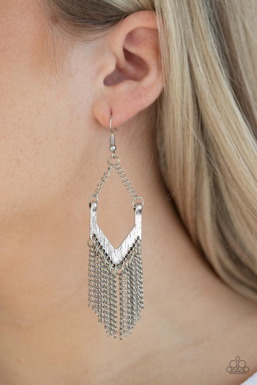 Paparazzi Accessories - Unchained Fashion - Silver Earrings - Bling by JessieK