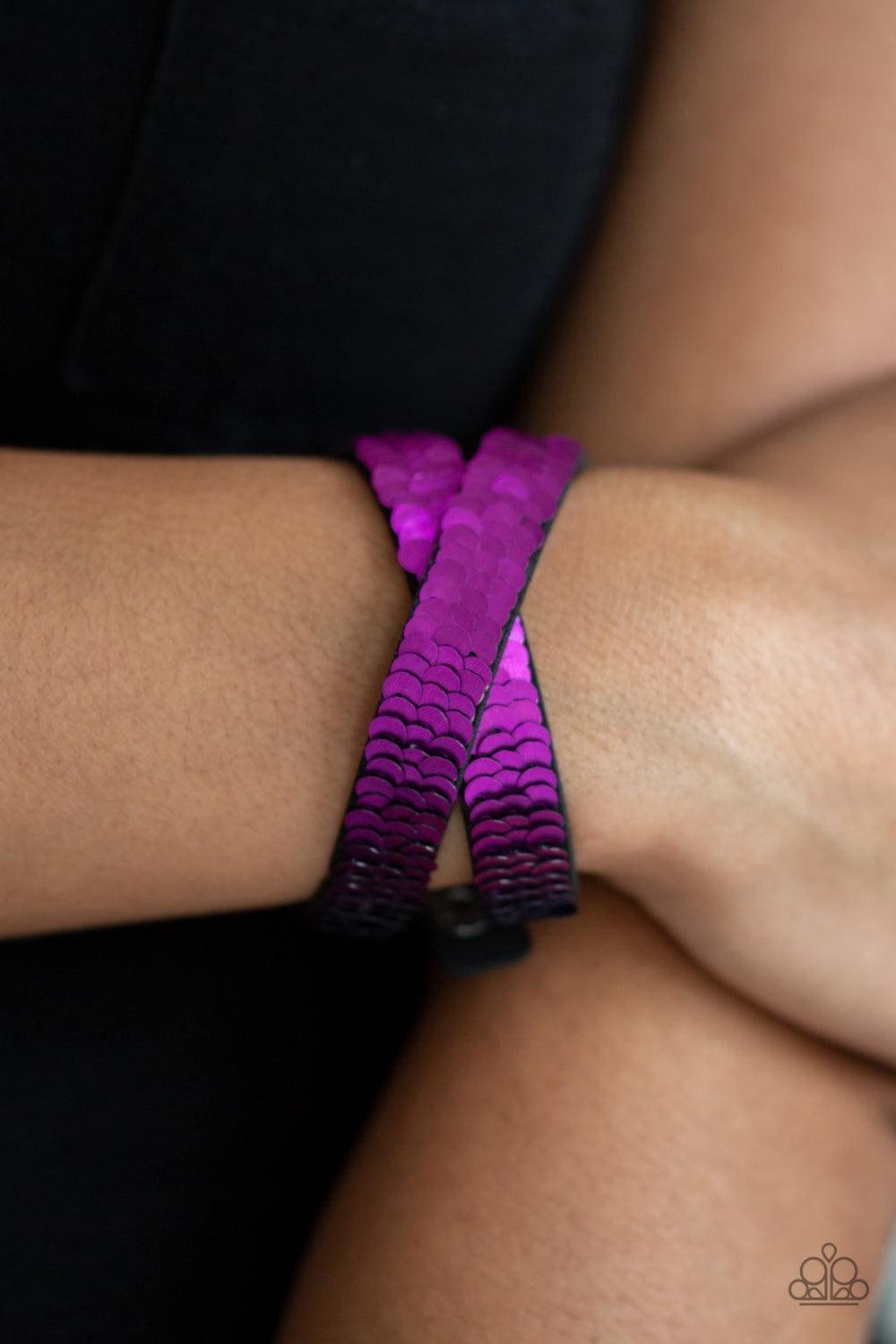 Paparazzi Accessories - Under The Sequins - Purple Double Snap Bracelet - Bling by JessieK