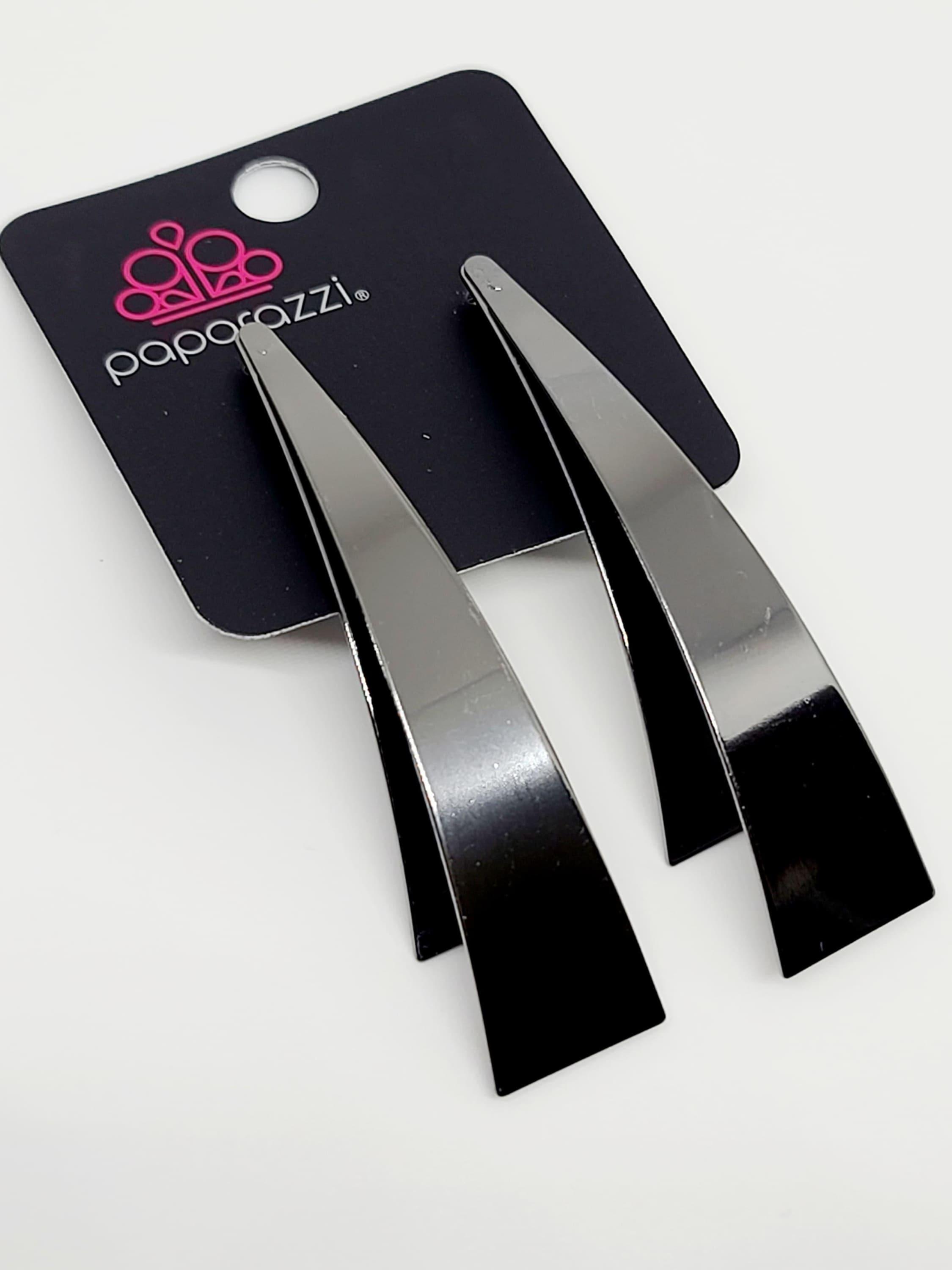 Paparazzi Jewelry Underestimated Edge Black Earrings Bling by Jessiek