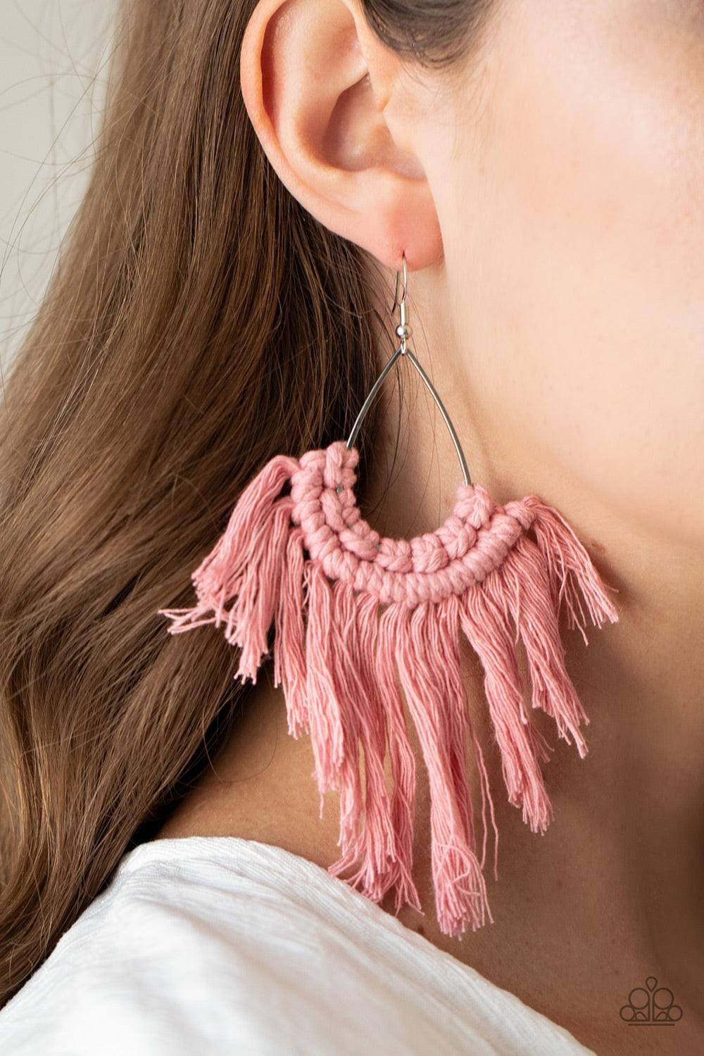 Paparazzi Accessories - Wanna Piece Of Macrame? - Pink Earrings - Bling by JessieK
