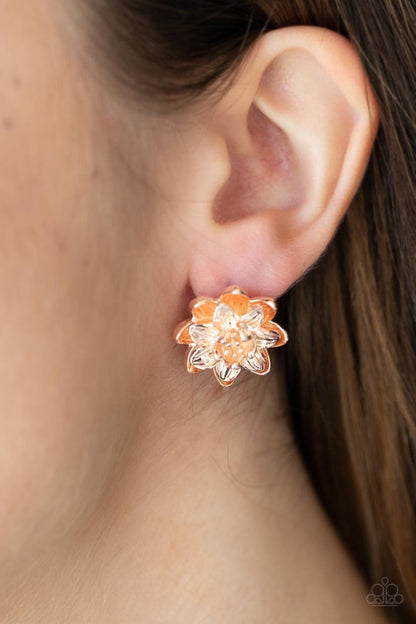 Paparazzi Accessories - Water Lily Love - Rose Gold Earrings - Bling by JessieK