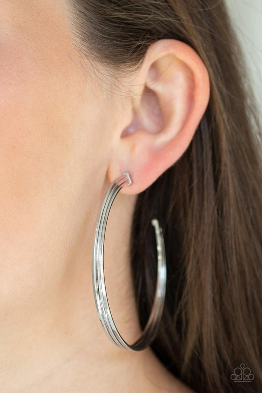 Paparazzi Accessories - Wheelhouse - Silver Hoop Earrings - Bling by JessieK