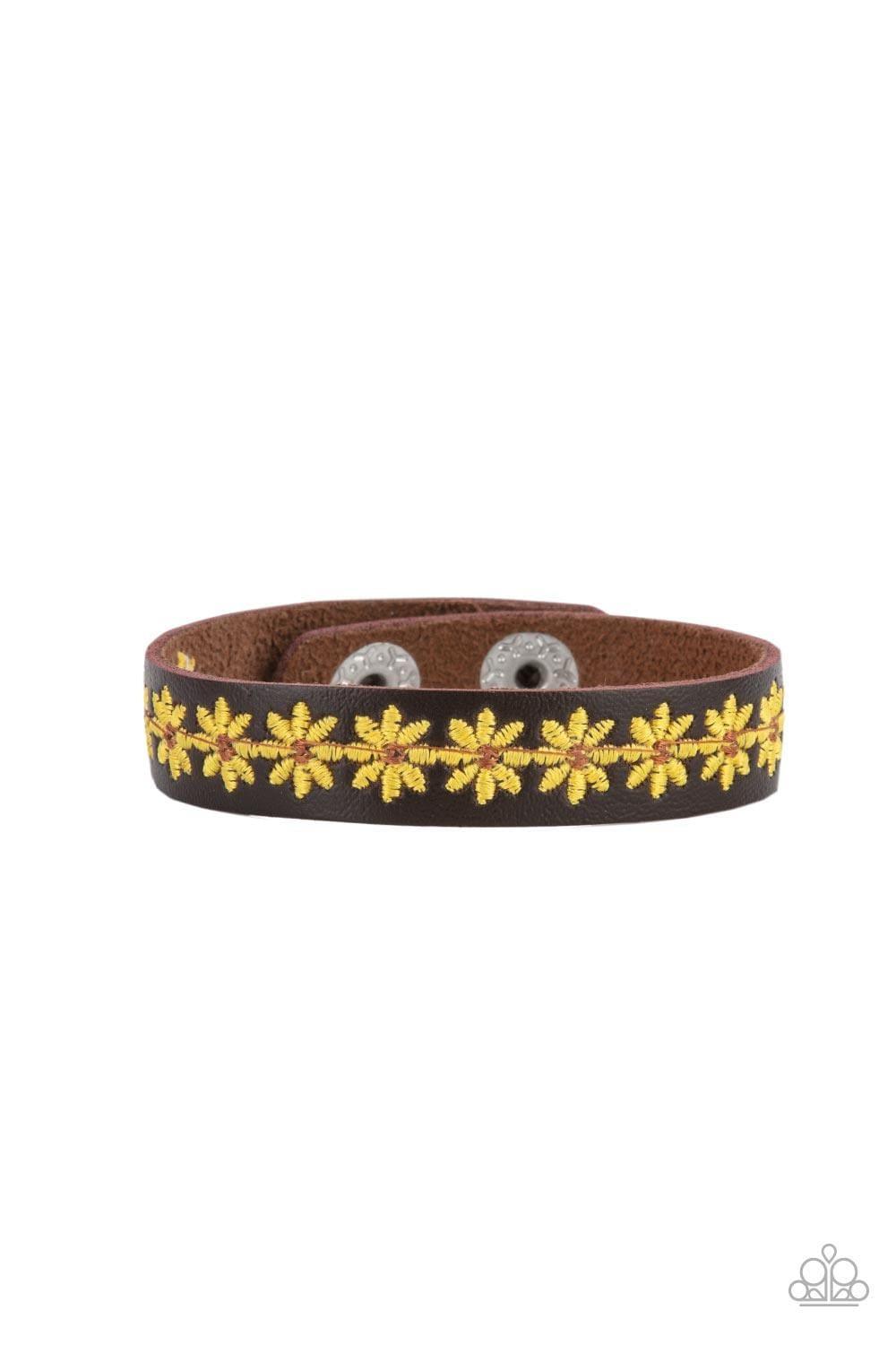 Paparazzi Accessories - Wildflower Wayfarer - Yellow Snap Bracelet - Bling by JessieK