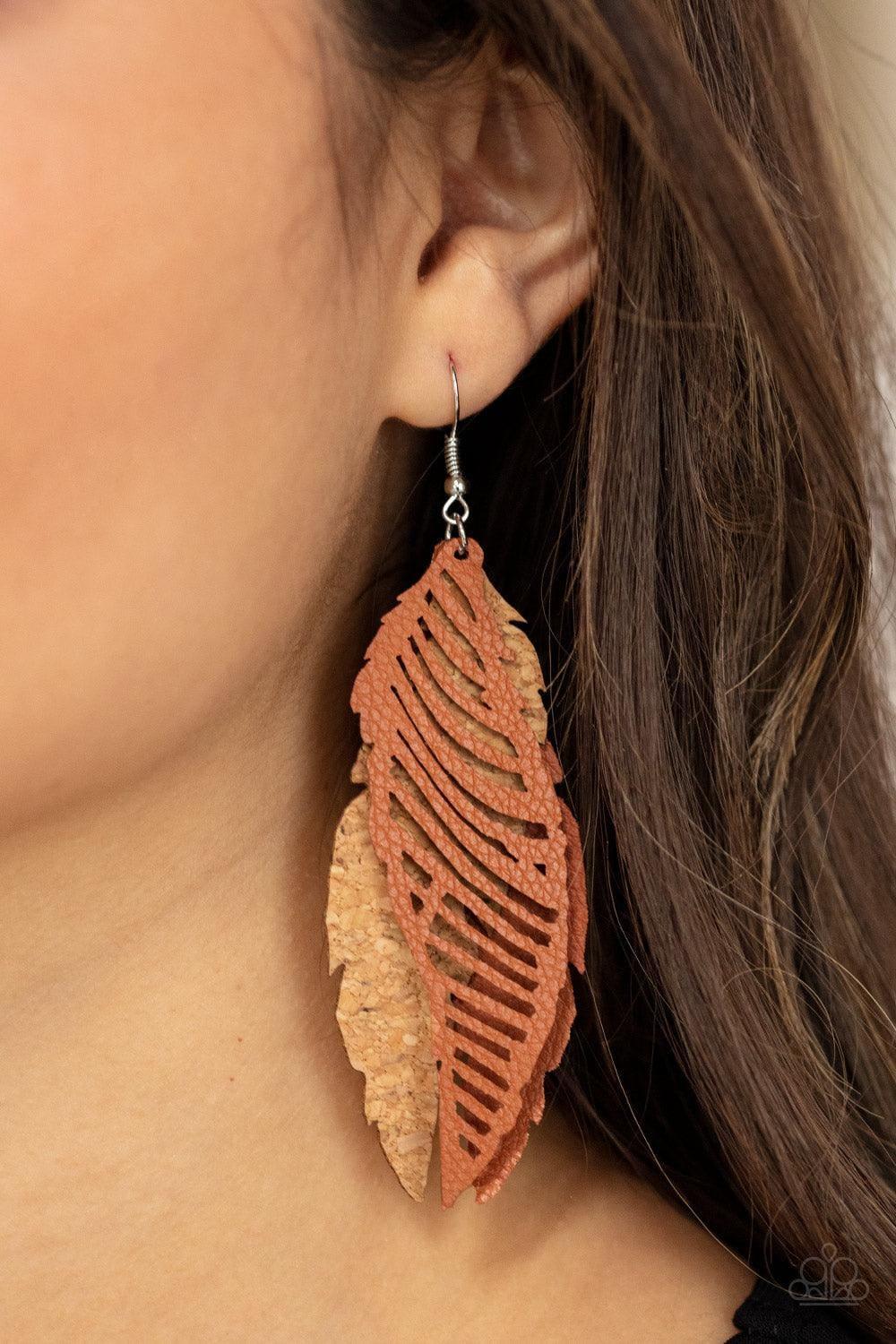 Paparazzi Accessories - Winging Off The Hook - Brown Earrings - Bling by JessieK