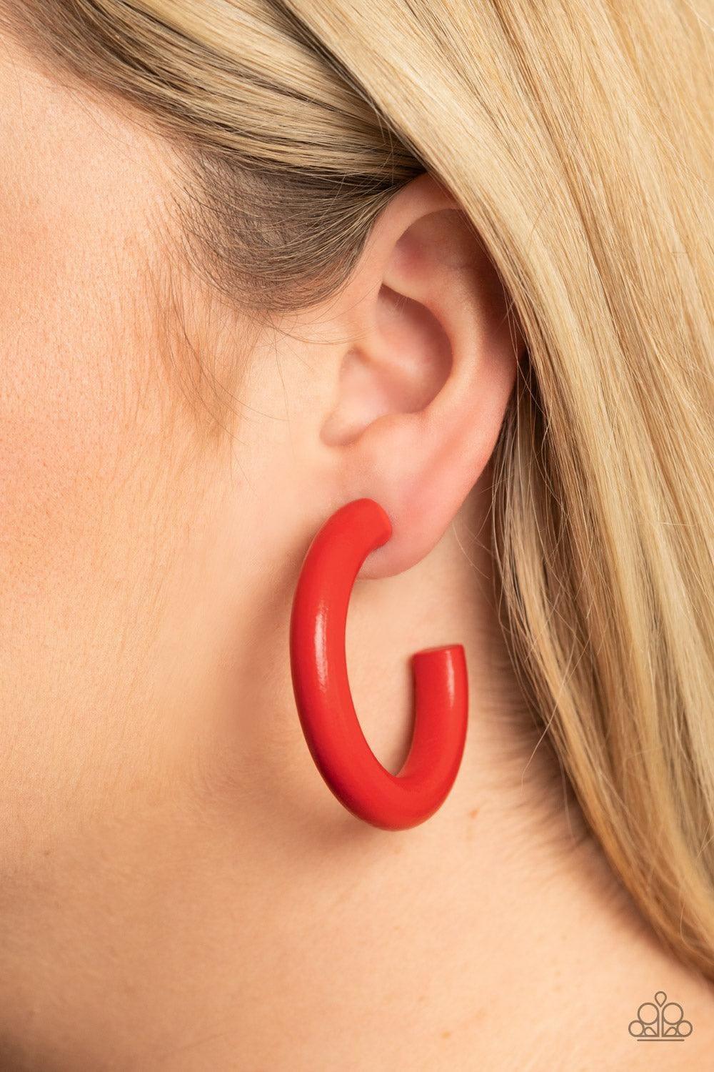 Paparazzi Accessories - Woodsy Wonder - Red Hoop Earrings - Bling by JessieK